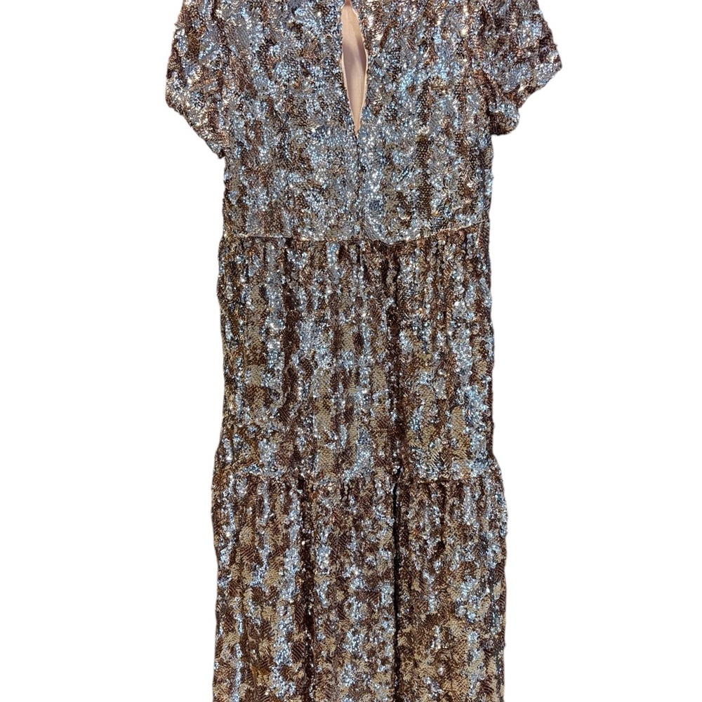 Anthropologie Maeve Rose Gold Sequin Midi Dress - Picture 3 of 6